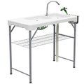 Folding Fish Cleaning Table with Sinks, Portable Camping Sink Table with Faucet, Drainage Hose