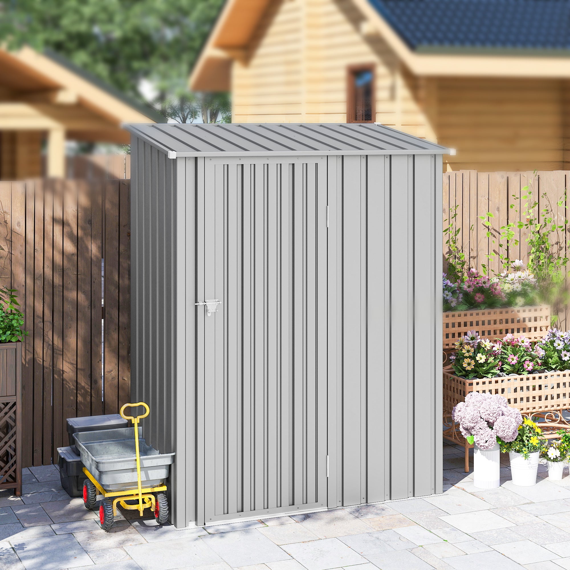 5ft x 3ft Garden Storage Shed, Outdoor Metal Shed with Sloped Roof, Aluminium Grey