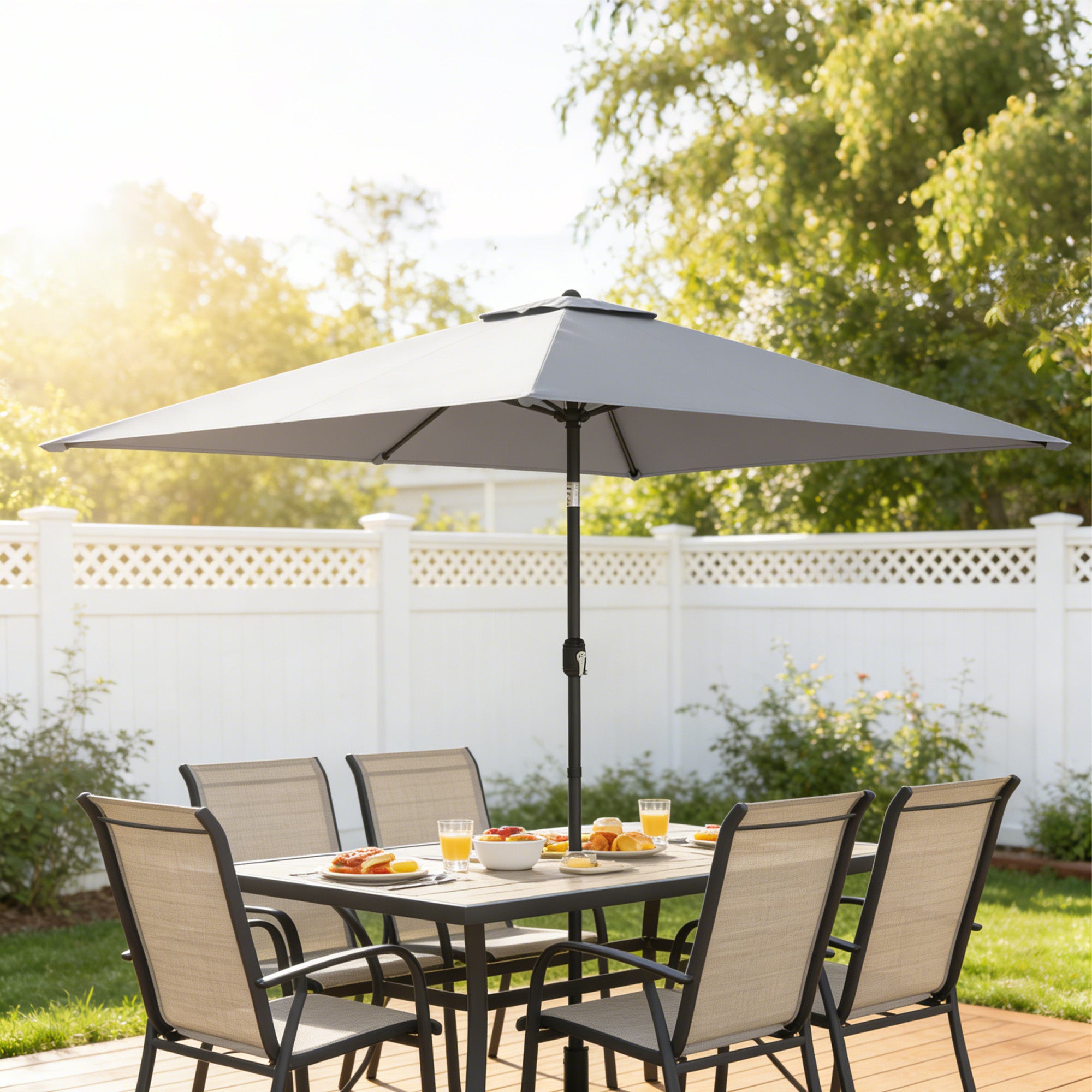 Garden Parasol, Parasol Umbrella with Crank Handle, Tilt Function, Polyester Canopy, Light Grey