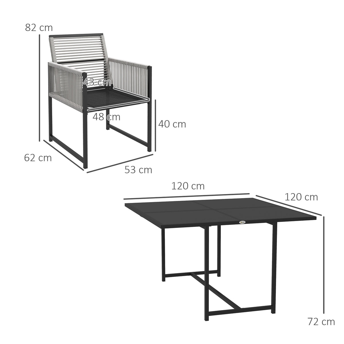 5 Piece Metal Outdoor Dining Set with Folding Chairs - Light Grey