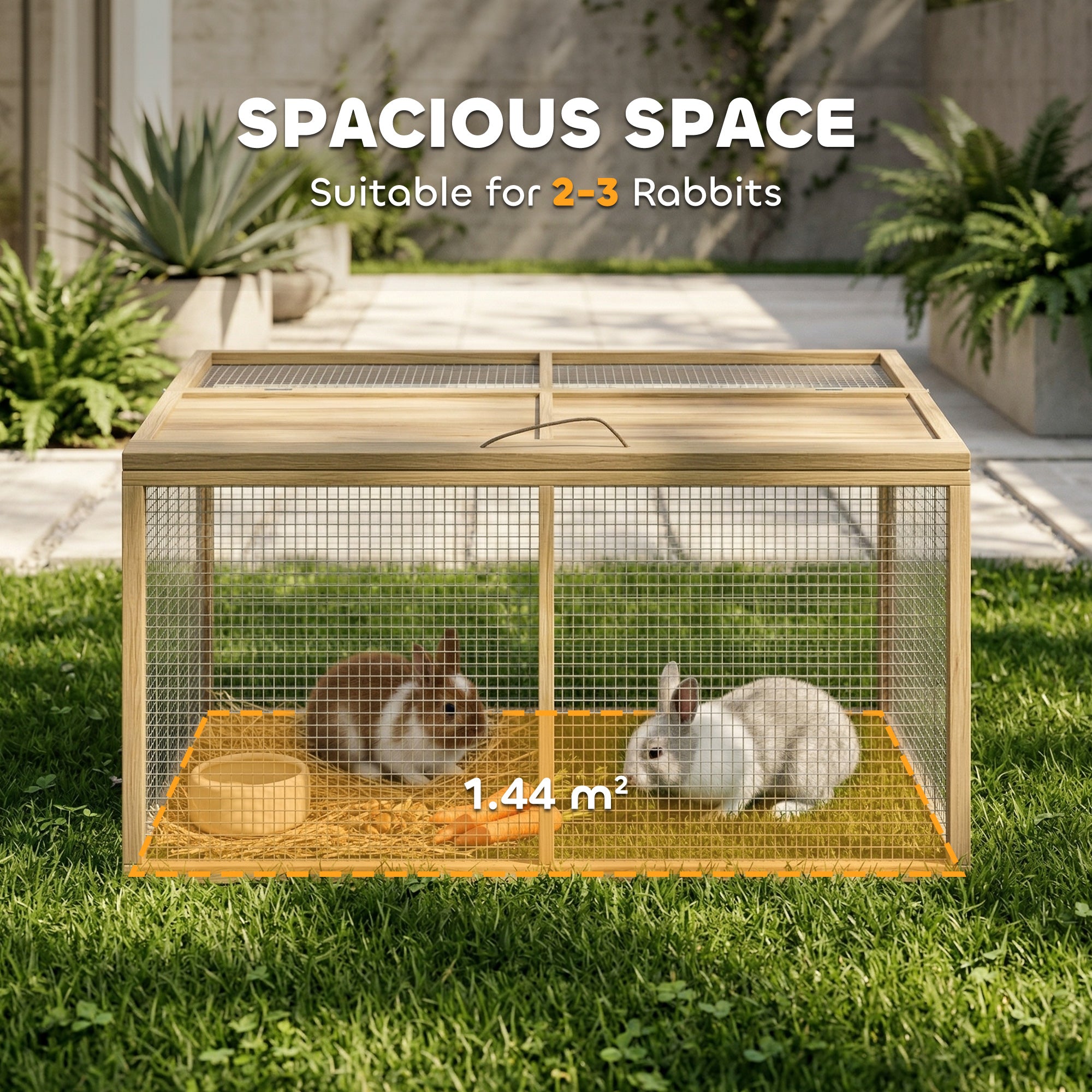 Wooden Folding Rabbit Hutch, for 2-3 Rabbits - Natural Wood