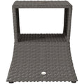 Rattan Outdoor Coffee Table, Wicker Garden Patio Bistro Side Table with Umbrella Hole and Storage Space, Dark Grey