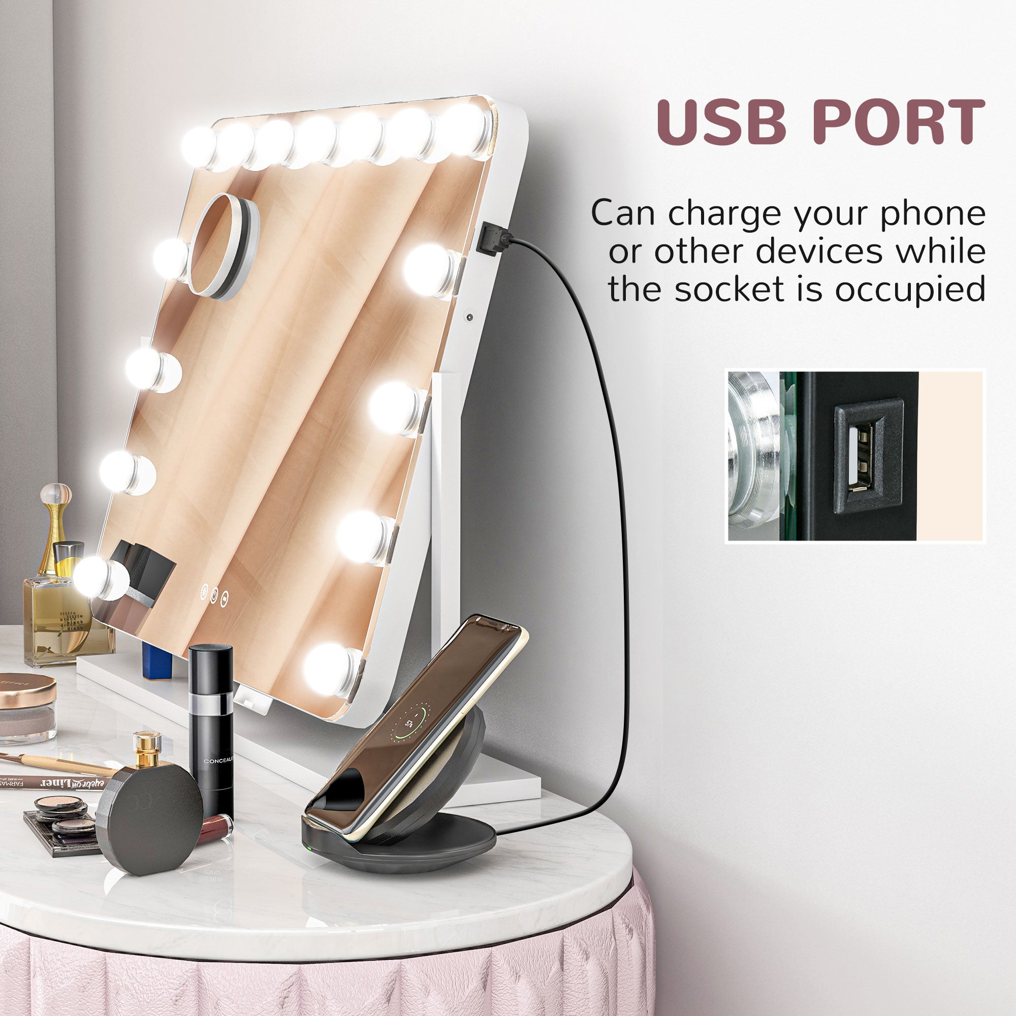 14 LED bulb Tabletop Makeup Mirror, with Adjustable Settings