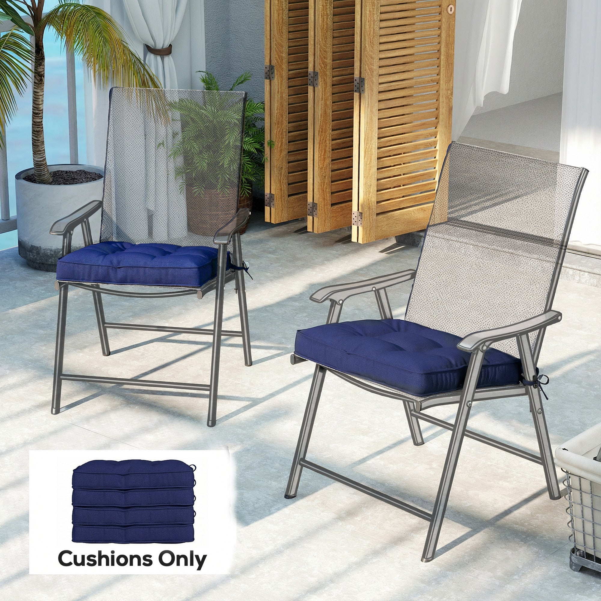 Garden Seat Cushion with Ties, 42 x 42cm Replacement Dining Chair Seat Pad, Dark Blue