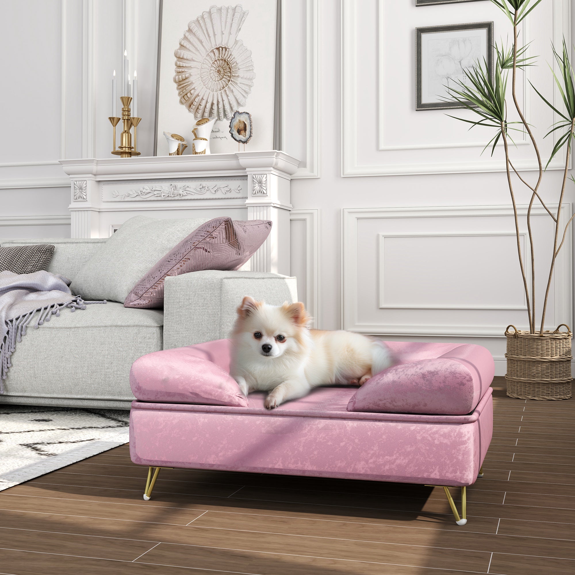 Cat Sofa Pet Couch w/ Removable Backrest, Soft Cushion, Washable Cover, for Small and Medium Sized Dogs, Pink