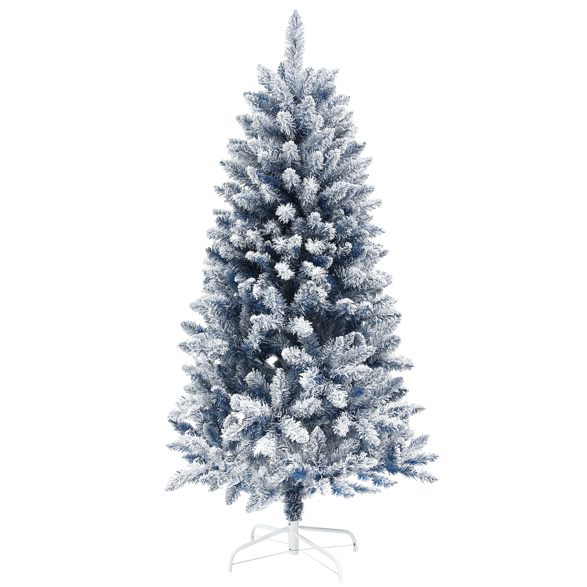 5ft Flocked Artificial Christmas Tree with 450 Snow Frosted Tips, Metal Stand, Snowy Hinged Xmas Tree, Blue