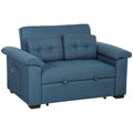 2 Seater Pull Out Sofa Bed with Pocket Springs, Pillows & Side Pockets - Blue