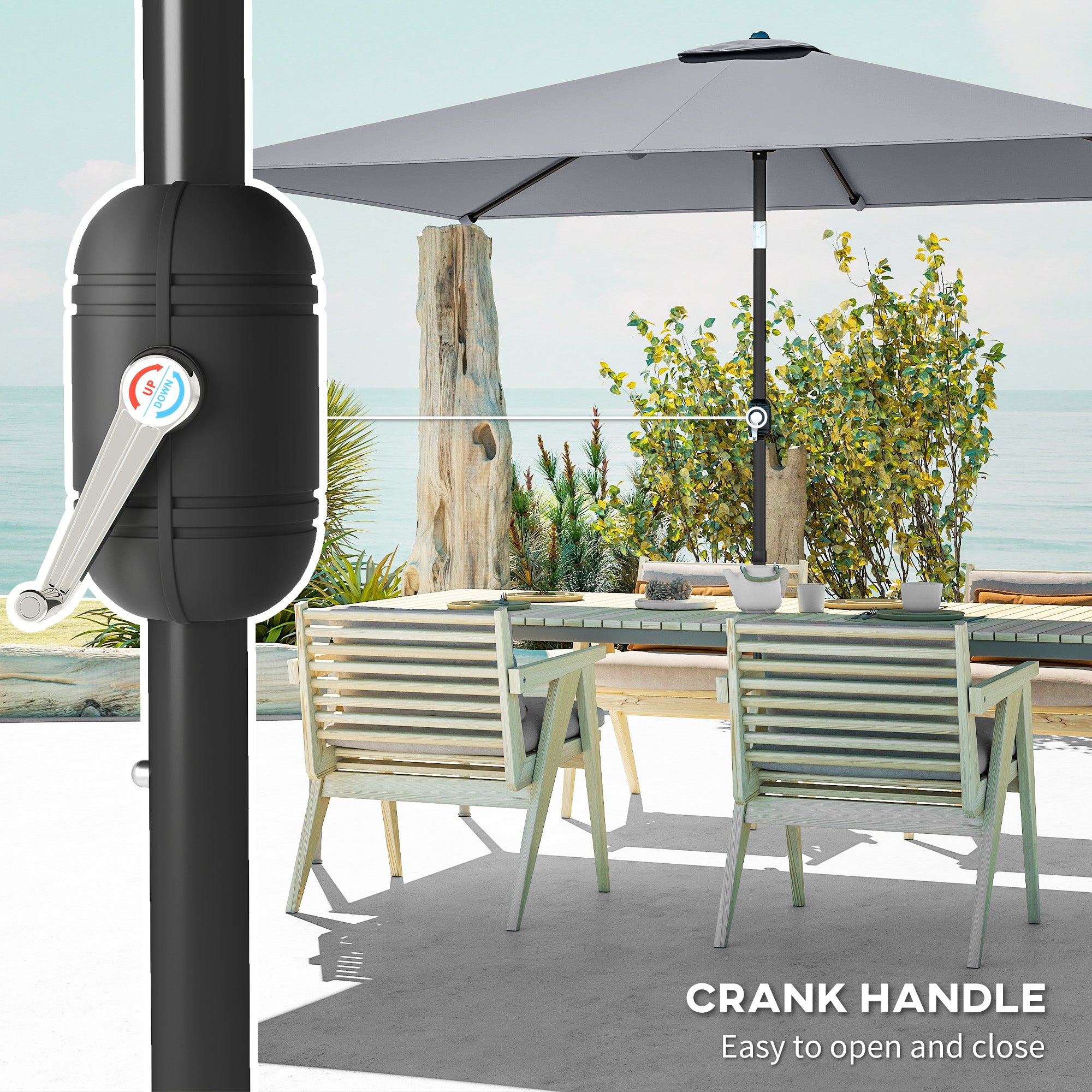 Garden Parasol, Parasol Umbrella with Crank Handle, Tilt Function, Polyester Canopy, Light Grey
