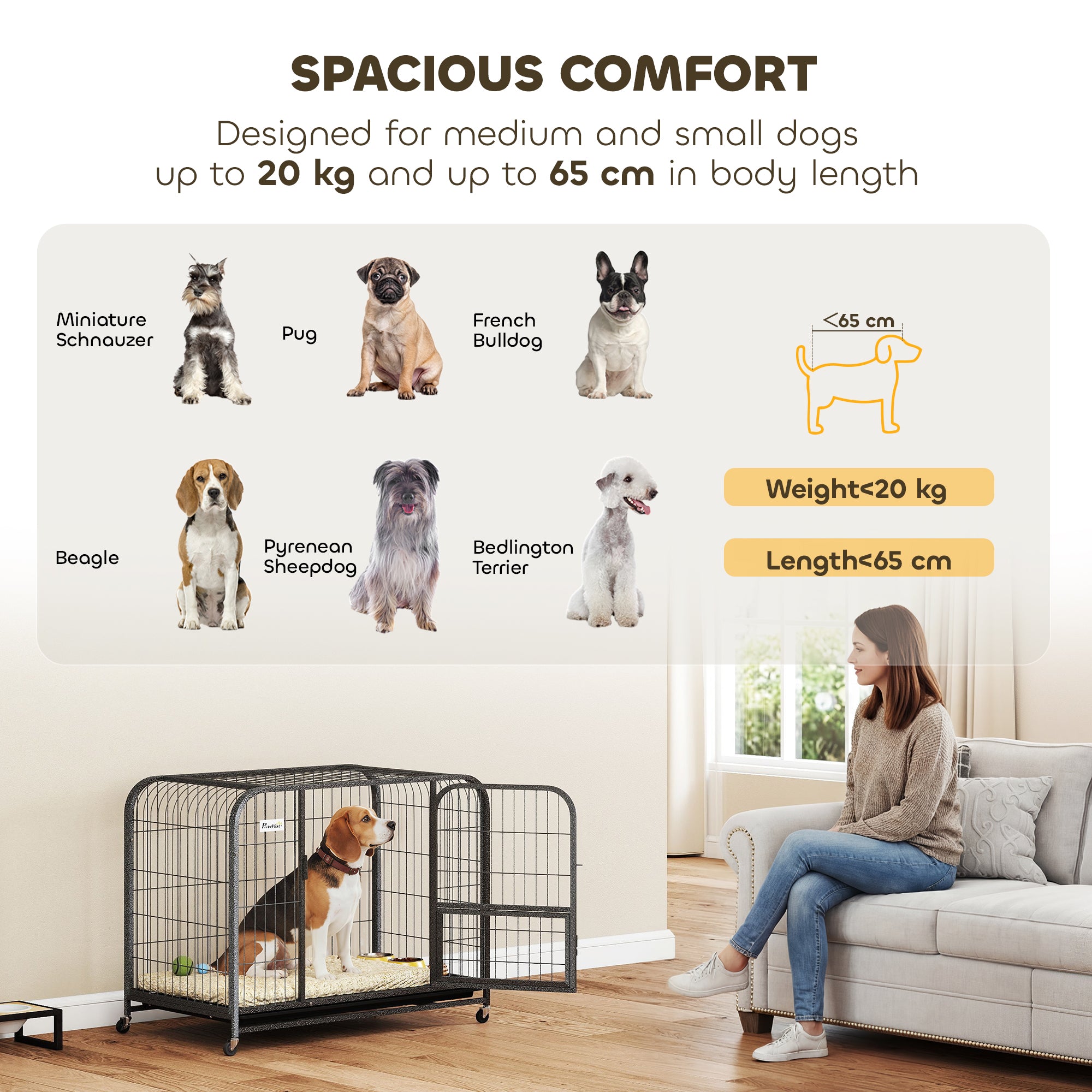 Heavy Duty Dog Crate,93 x 58 x 76 cm, Large Dog Cage for Small to Medium Breeds