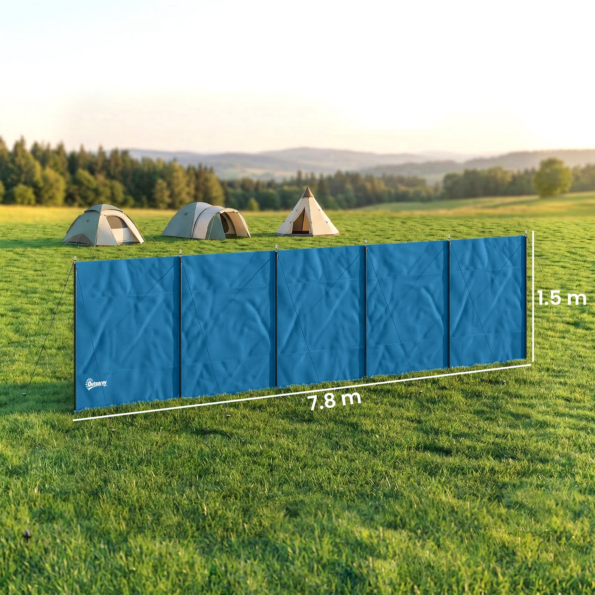 Camping Windbreak, Foldable Portable Wind Blocker w/ Carry Bag and Steel Poles, 780cm x 150cm