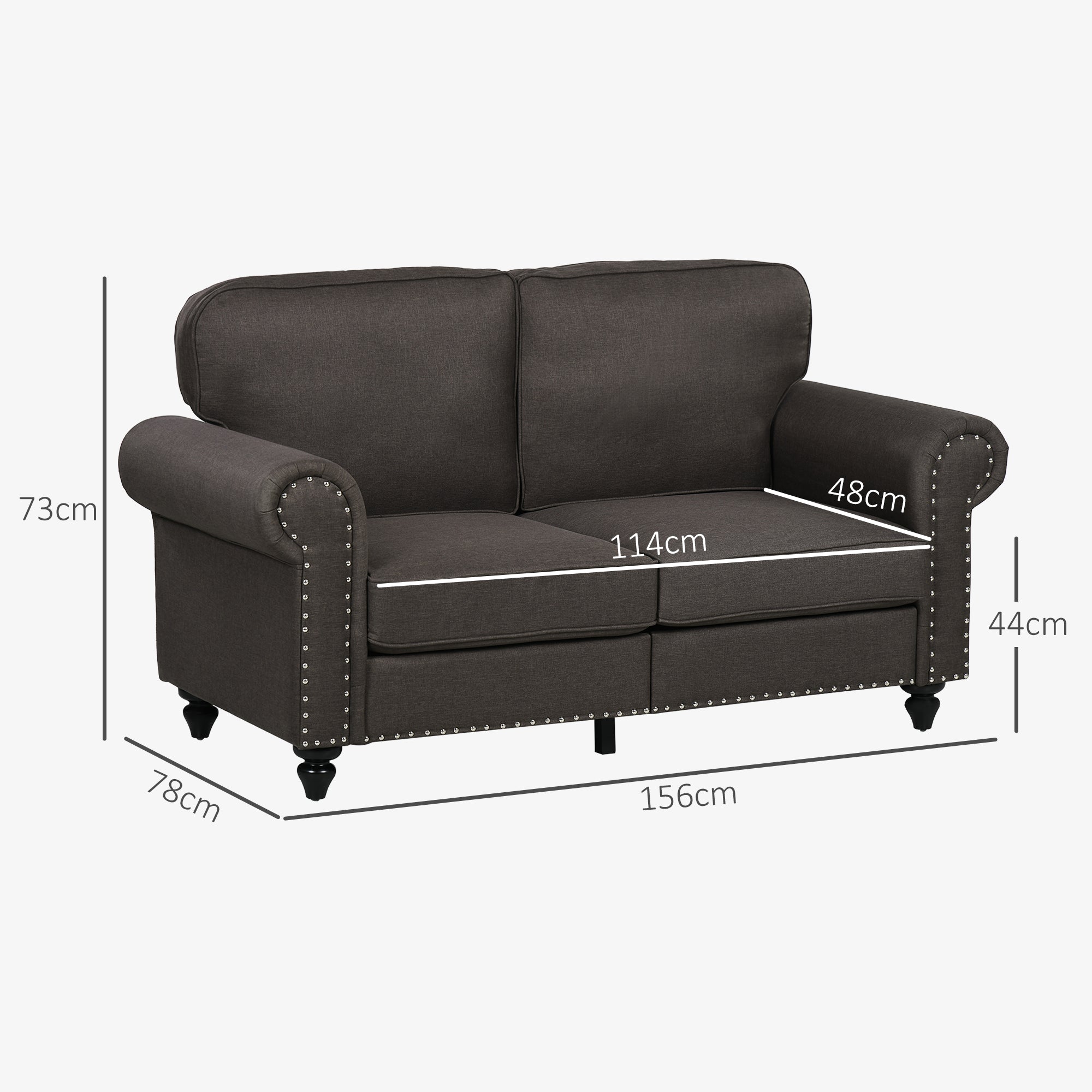 Two-Seater Mid-Century Sofa, with Pocket Springs - Dark Brown