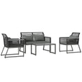 4 Piece PE Rattan Garden Furniture Set with Metal Frame - Charcoal Grey