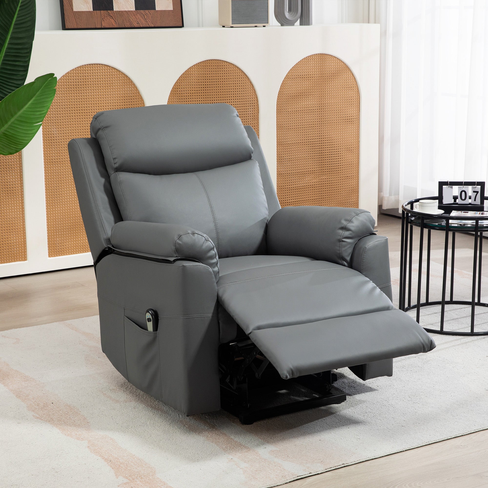 Faux Leather 70° Electric Riser Recliner Chair - Grey