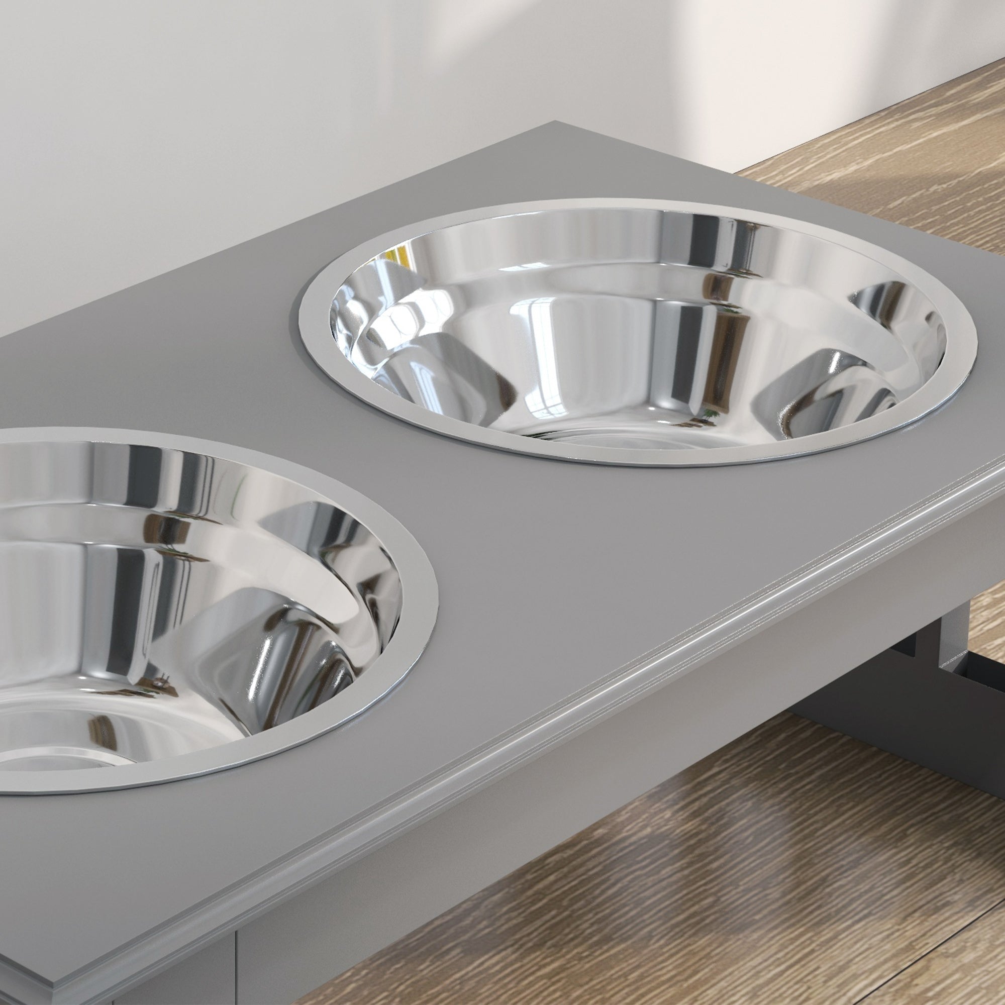 Raised Dog Feeding Bowls with Stand, Stainless Steel for Extra Small and Small Dog, 44L x 24W x 15H cm - Grey