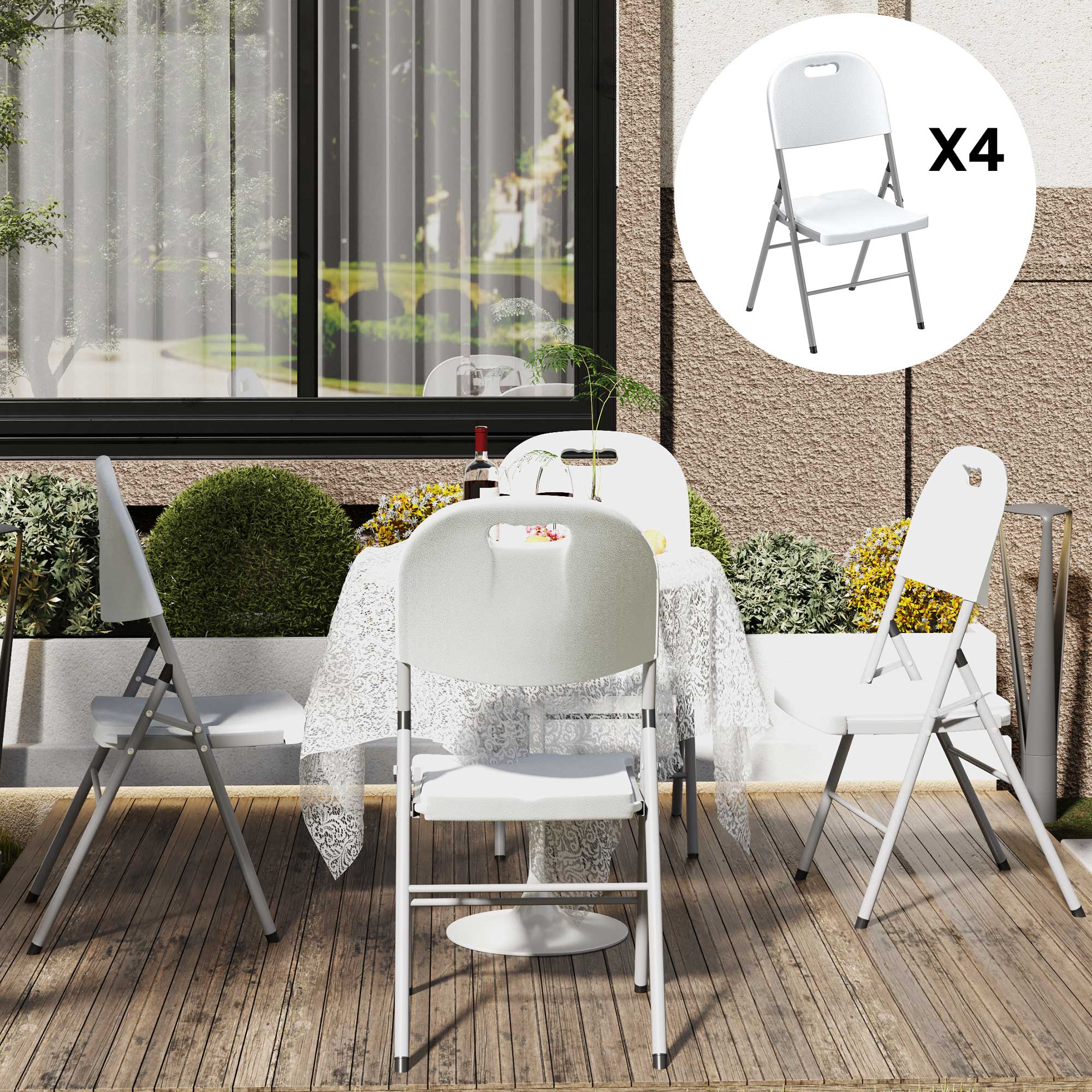 Set of 4 Foldable Steel Frame Outdoor Chairs - White