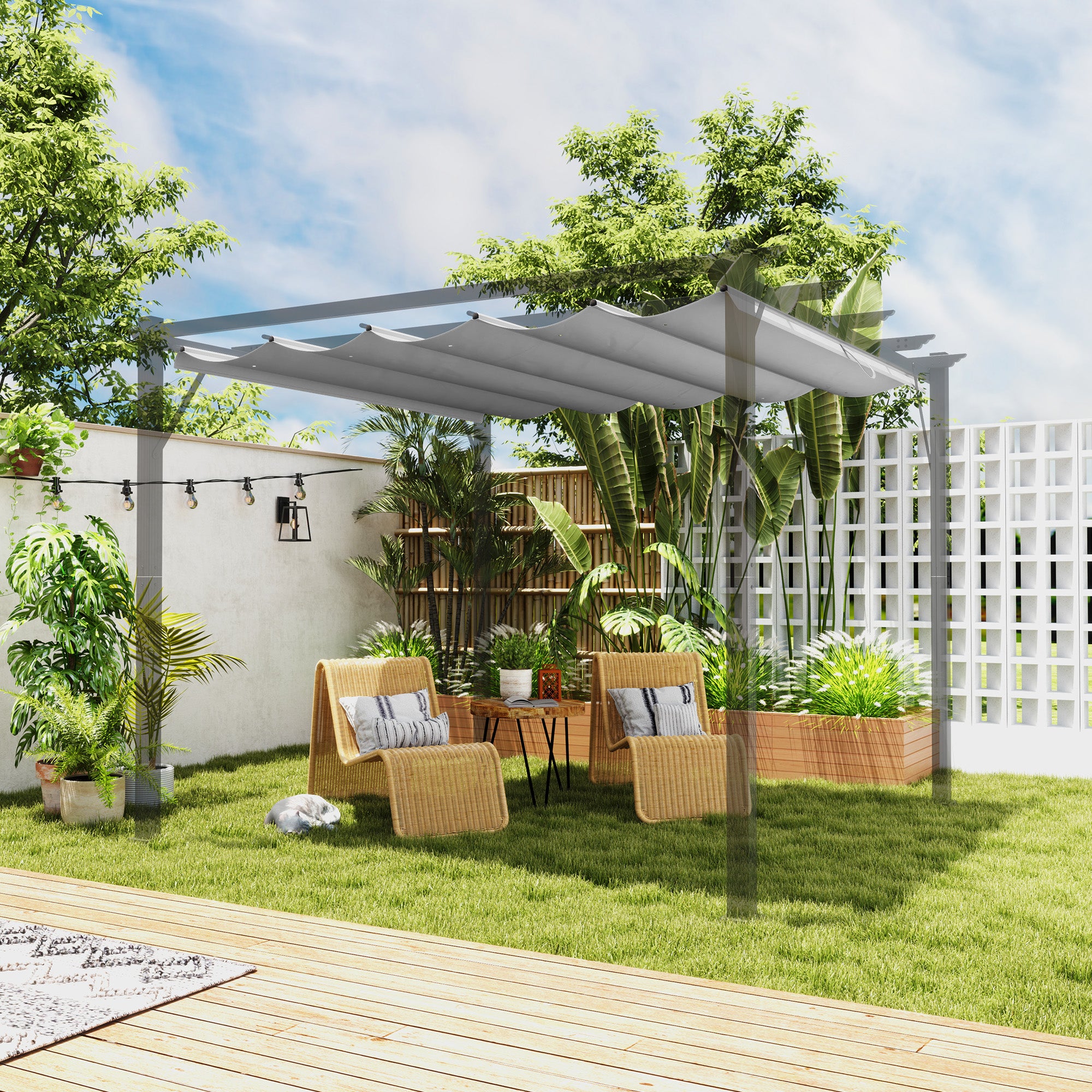 Retractable Pergola Shade Cover Replacement Canopy Fabric 3x3 Metres Light Grey