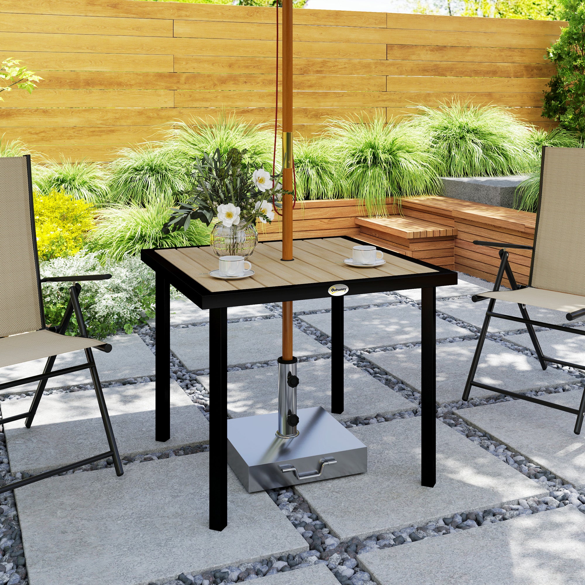 4 Seater Square Garden Dining Table with Parasol Hole - Brown