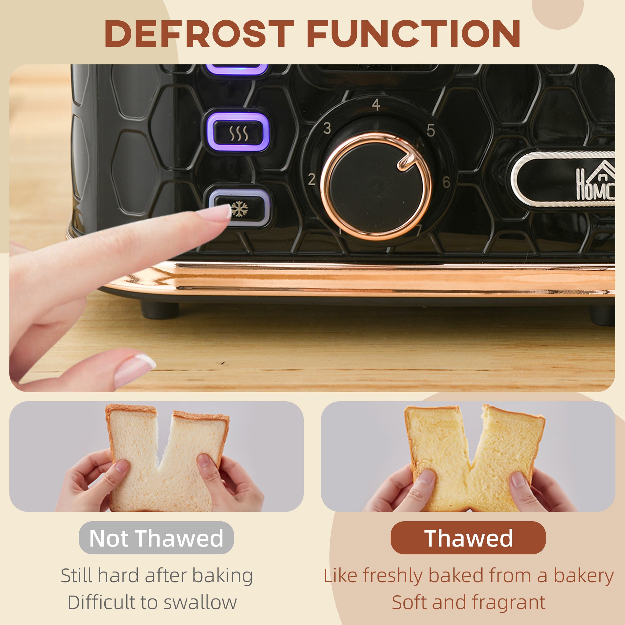 4 Slice Toaster with 7 Browning Levels, High Lift, Reheat/Defrost/Cancel, Self-centring Function, Removable Crumb Tray, Auto Off, 1600W, Black Honeycomb Texture