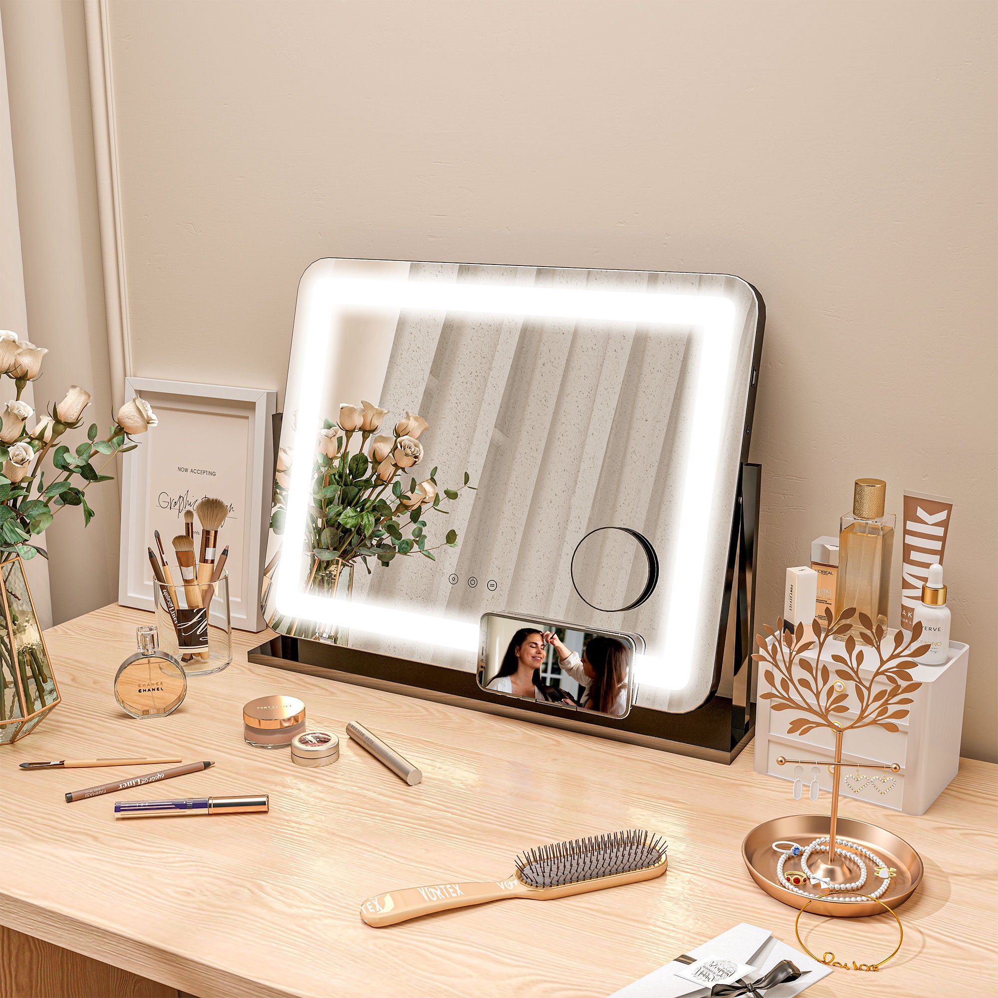 LED Light Tabletop Makeup Mirror, with Adjustable Settings