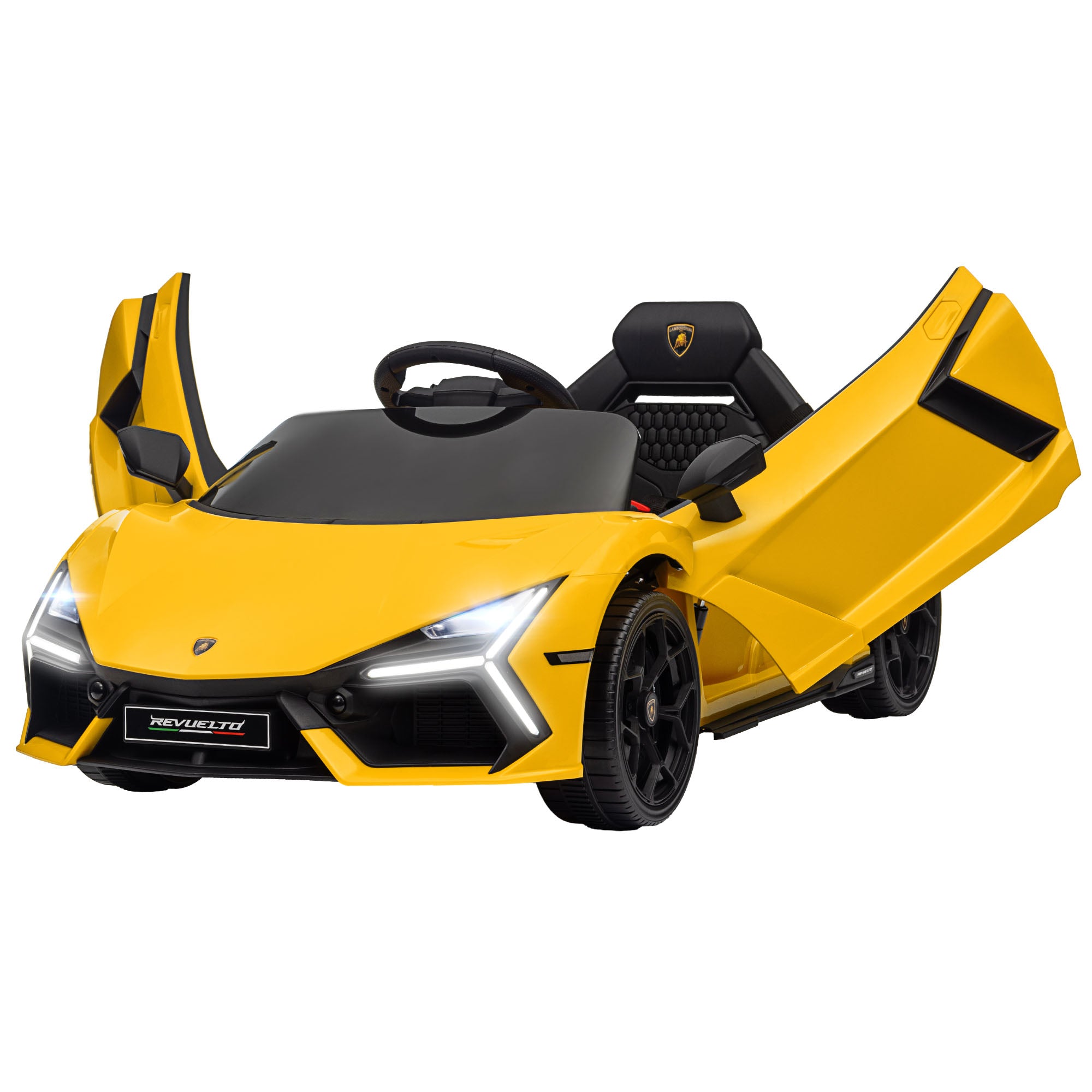 Lamborghini Revuelto Licensed 12V Ride on Car w/ Butterfly Doors, Transport Wheels, Suspension, Remote Control, Yellow