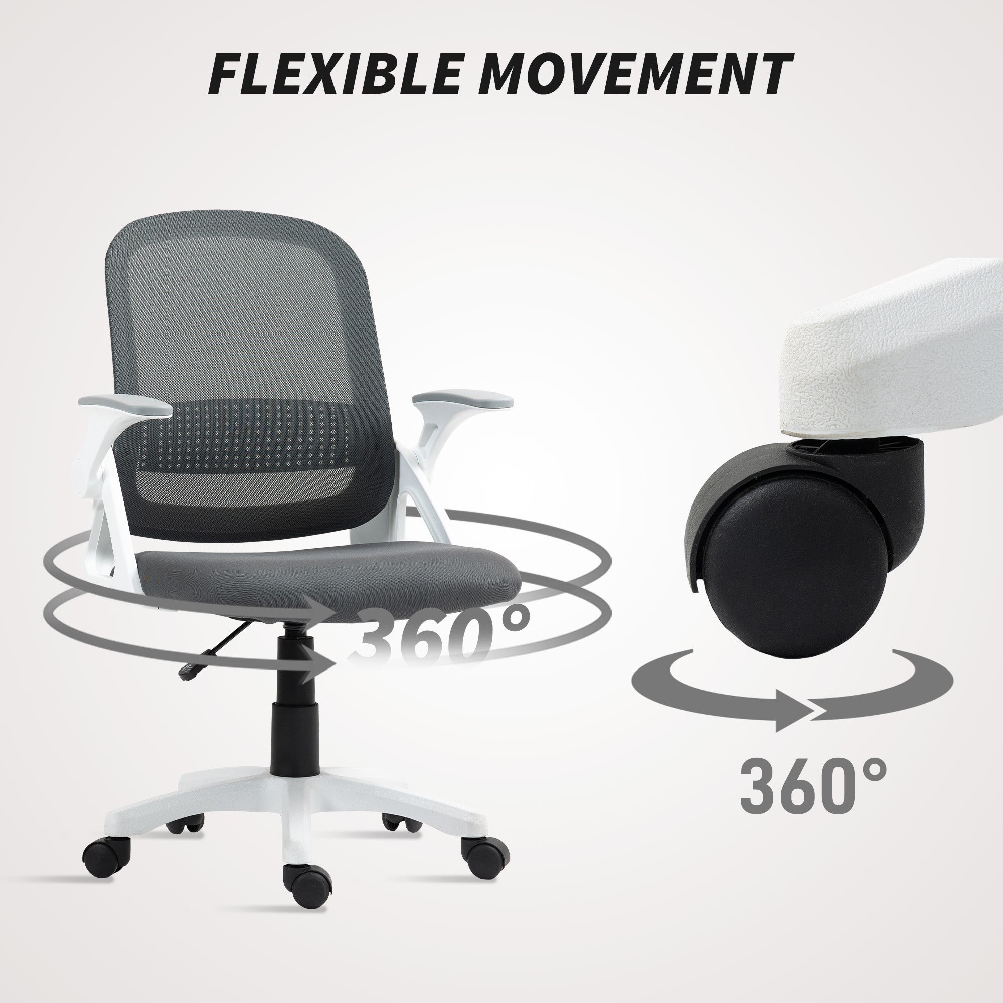 Breathable Mesh Office Chair, Ergonomic Swivel Computer Chair with Flip-up Armrests, Lumbar Back Support for Home/Office, Grey