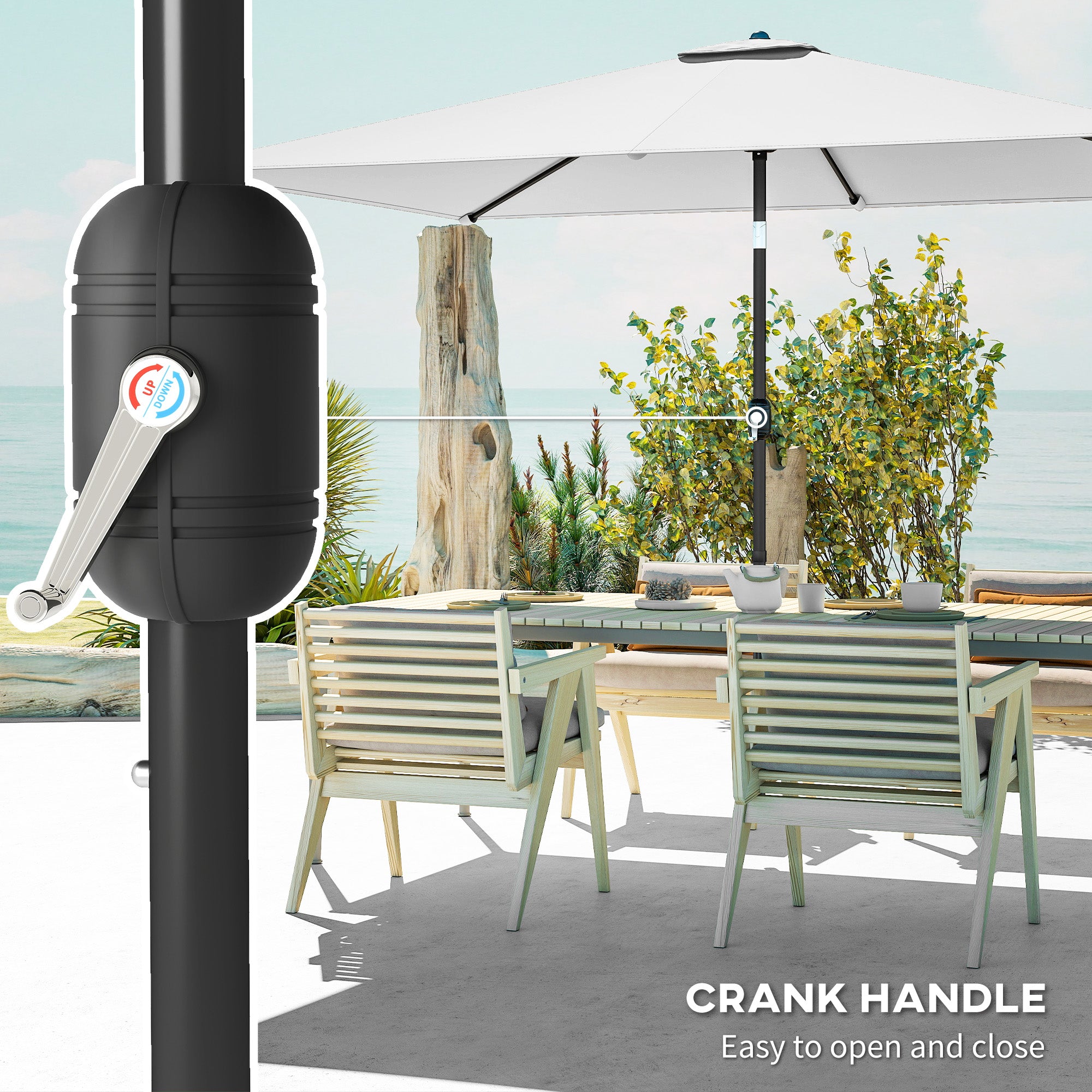 Garden Parasol, Parasol Umbrella with Crank Handle, Tilt Function, Polyester Canopy, Cream White