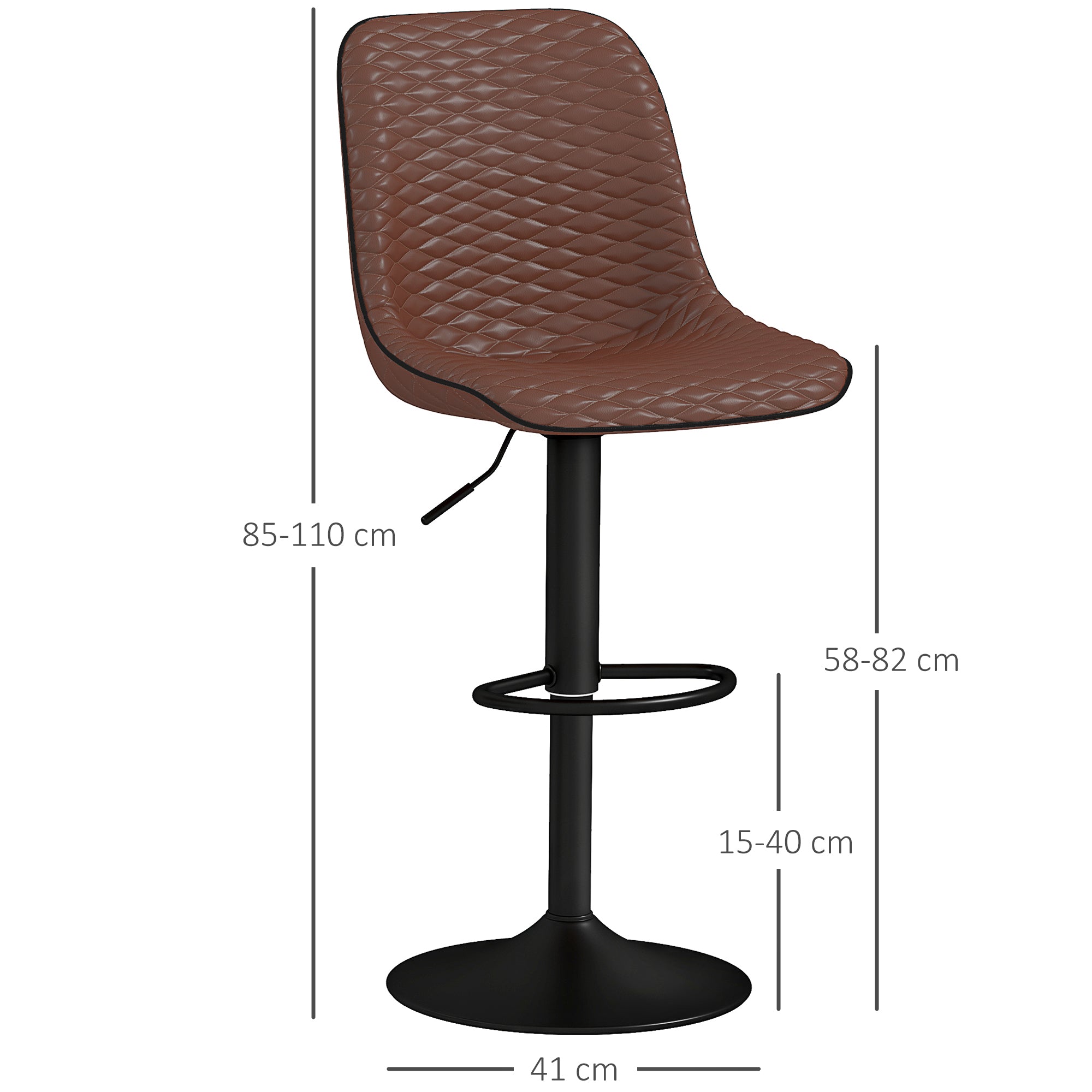 Set of Two Faux Leather Bar Stools - Brown