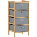 Chest of Drawers, 4 Fabric Drawers Narrow Dresser with Bamboo Frame, Light Grey