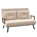 4-in-1 Velvet-Feel Double Sofa Bed with Pillows - Beige