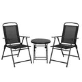 Three-Piece Foldable Garden Seat Set with Glass-Top Table - Black