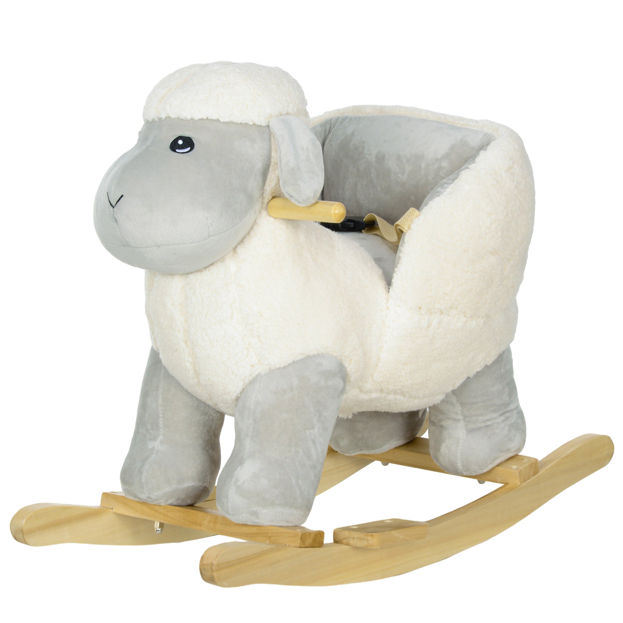 Rocking Horse, Ride on Lamb with Safety Belt, Sound, for Ages 1-3 Years, Grey