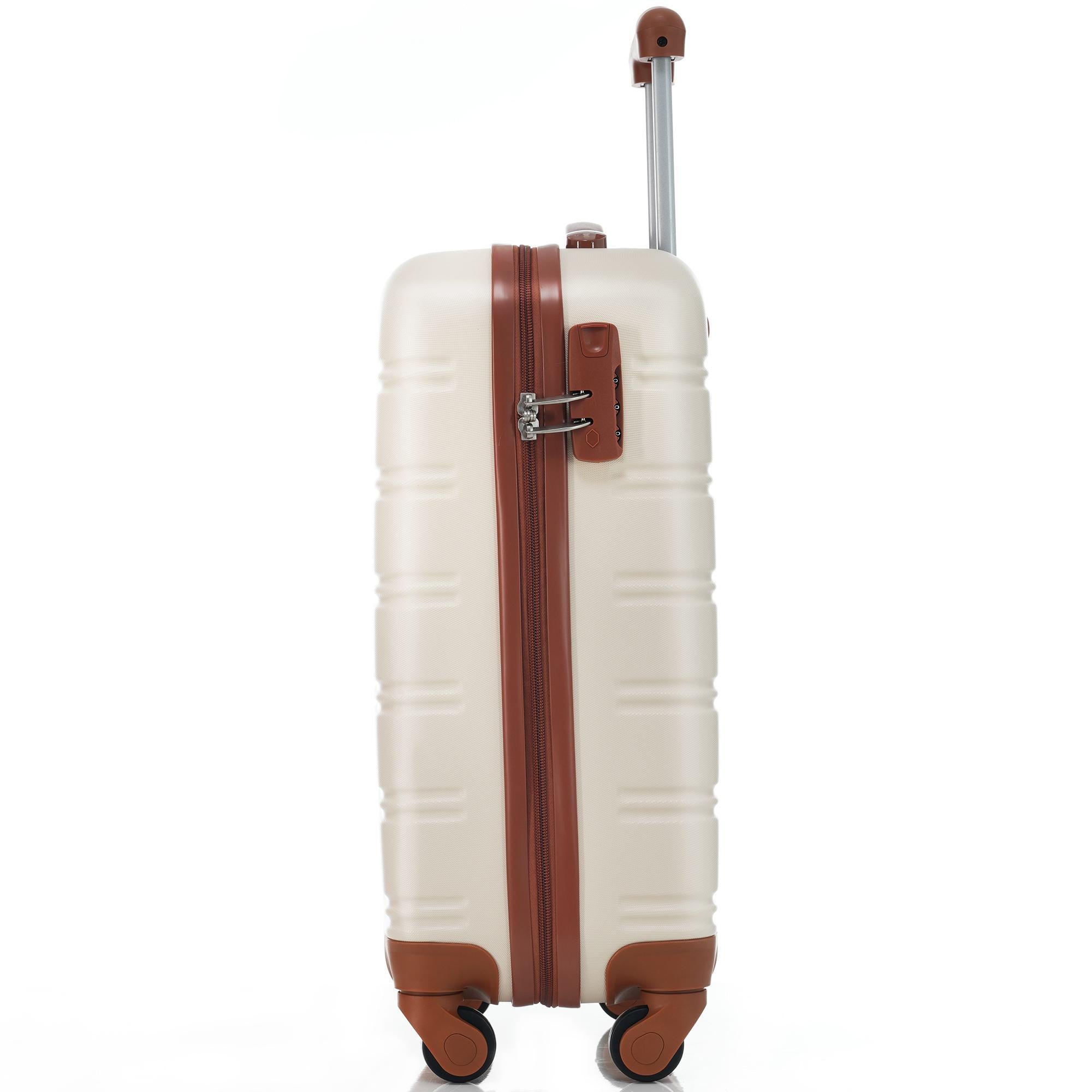 20" 4-Wheel ABS Hard Shell Travel Trolley Suitcase with Adjustable Handle, Luggage with Secure Lock, 35L x 23W x 57H cm, Brown+White