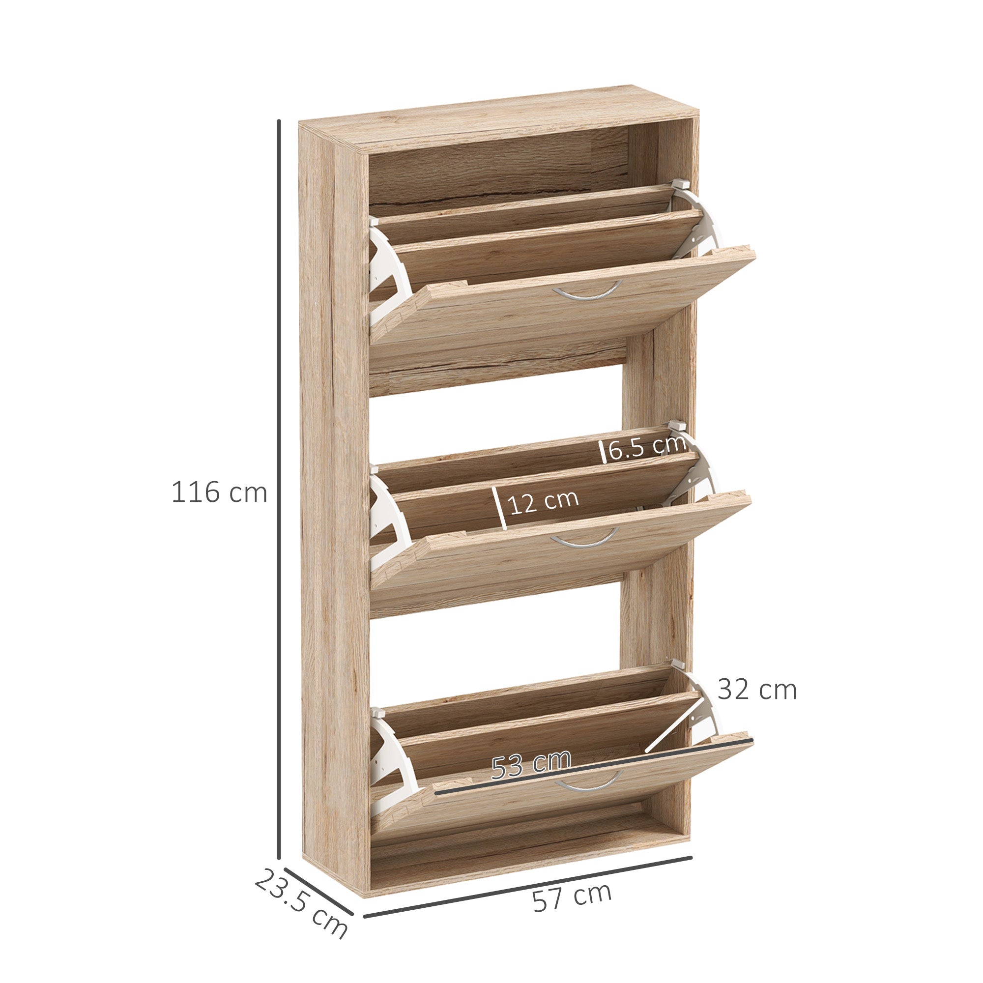 12-Shoe Flip Drawer Storage Cabinet with Adjustable Shelves - Brown Wood-Effect