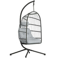 Hanging Egg Chair, Indoor Outdoor Hammock Swing Chair with Stand, Safety Strap, Foldable Basket, Dark/Light Grey