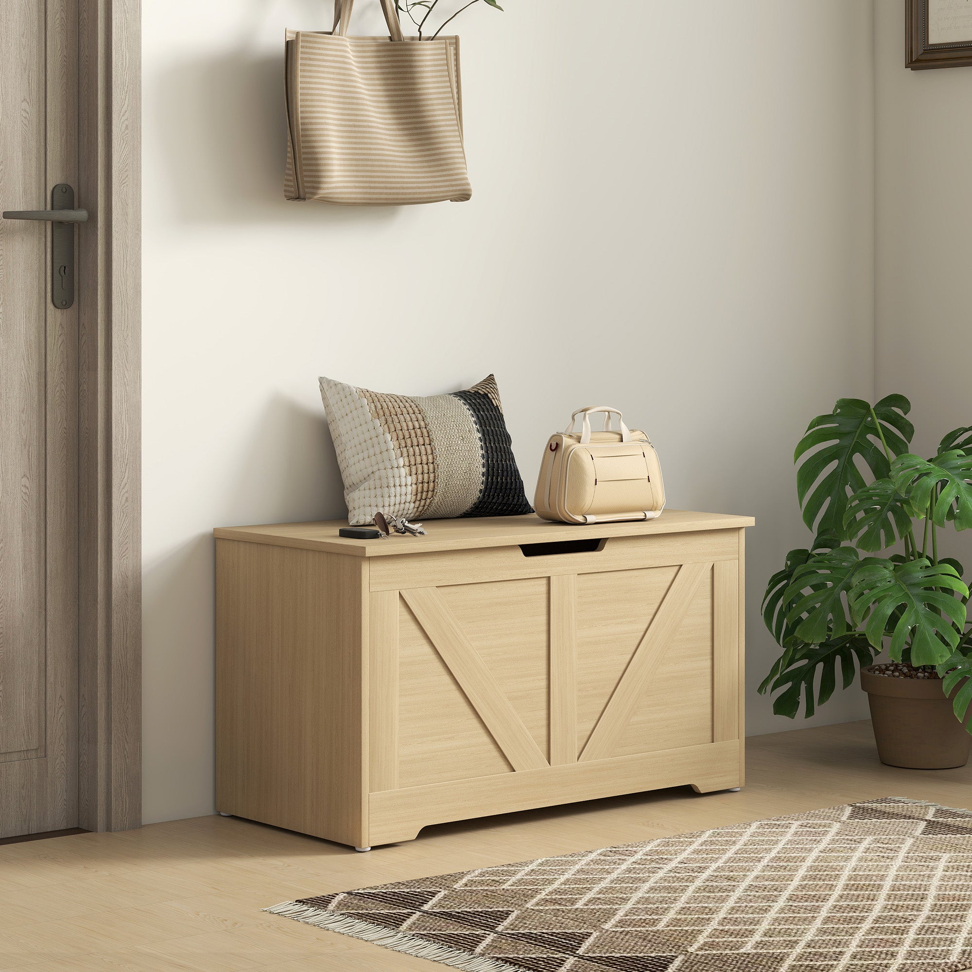 100L Home Storage Box, with Safety Hinges - Natural Wood Finish