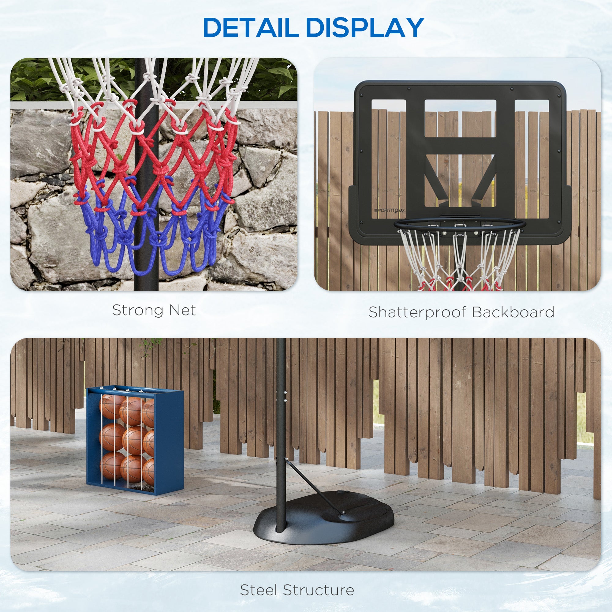 Height Adjustable Basketball System, Freestanding Basketball Hoop and Stand w/ Wheels, 167-228cm