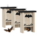 3PC Wooden Bat Boxes with Hooks for Outdoor Garden & Farm 18x6x22.5 cm - Natural Wood