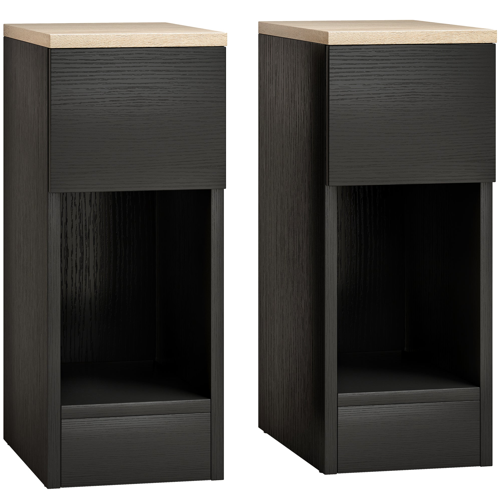 Set of Two Modern Storage Bedside Tables - Black