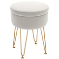 5L Velvet-Feel Storage Ottoman with Gold Legs - Cream White
