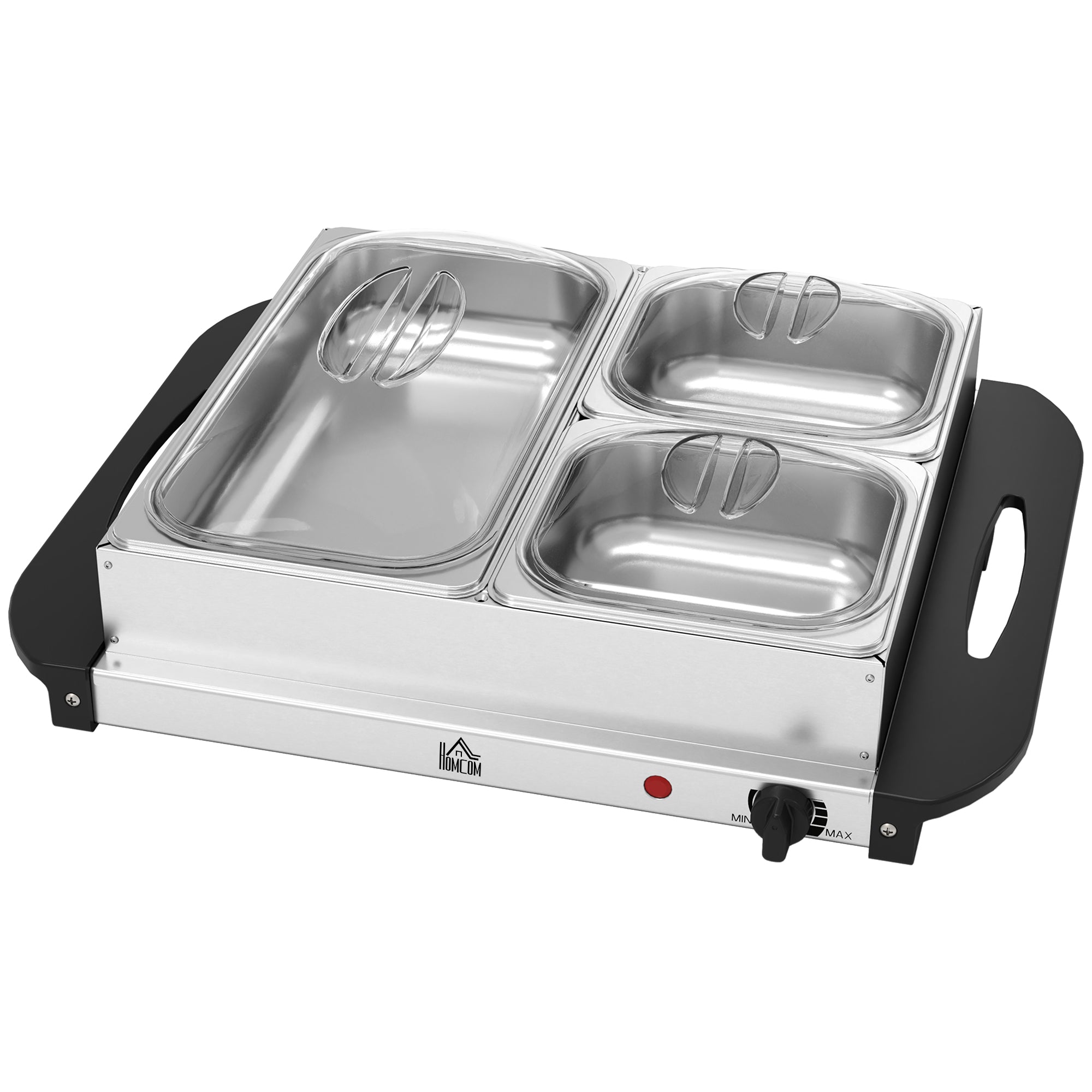 Electric Food Warmer 4 Tray, 4.5L Portable Buffet Server and Warming Tray with Lids, Adjustable Temperature Control and Cool Touch Handles, 200W, 1 x 2.5L and 2 x 1L