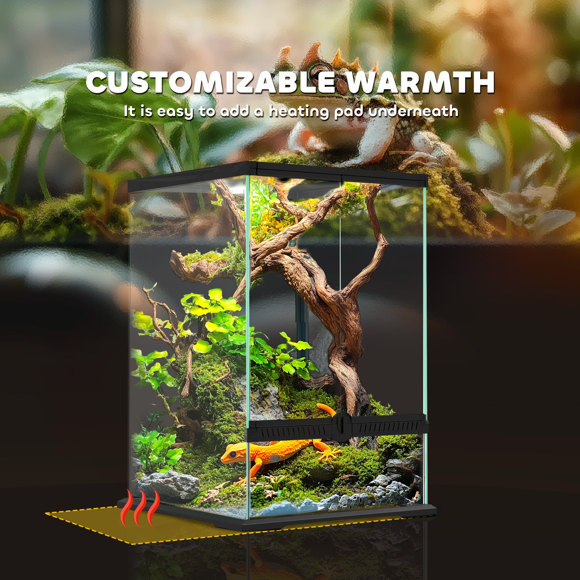 40L Vivarium for Lizards, Frogs, Snakes, Turtles, Tortoises w/ Anti-Escape Design, Ventilation