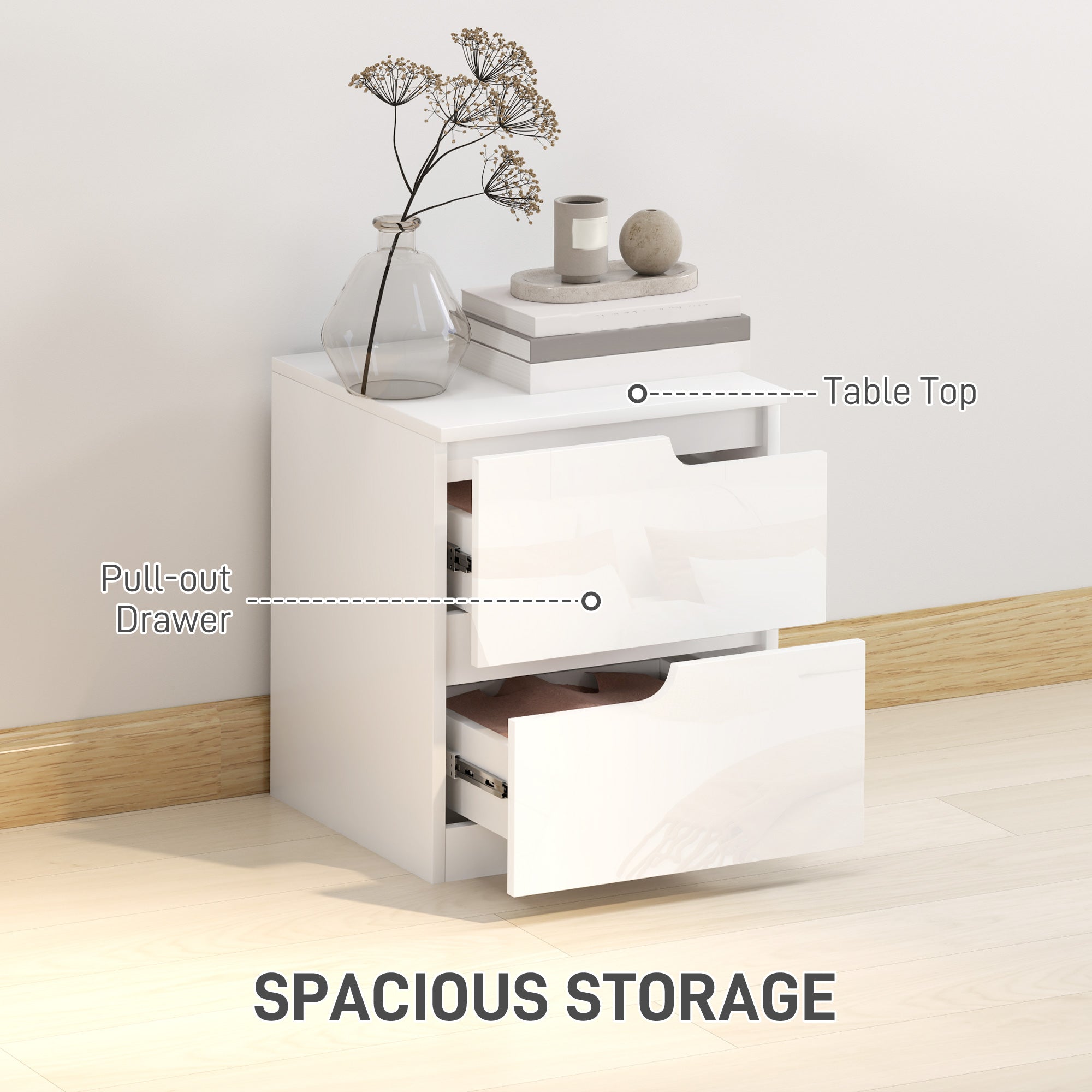 High Gloss Bedside Table - White