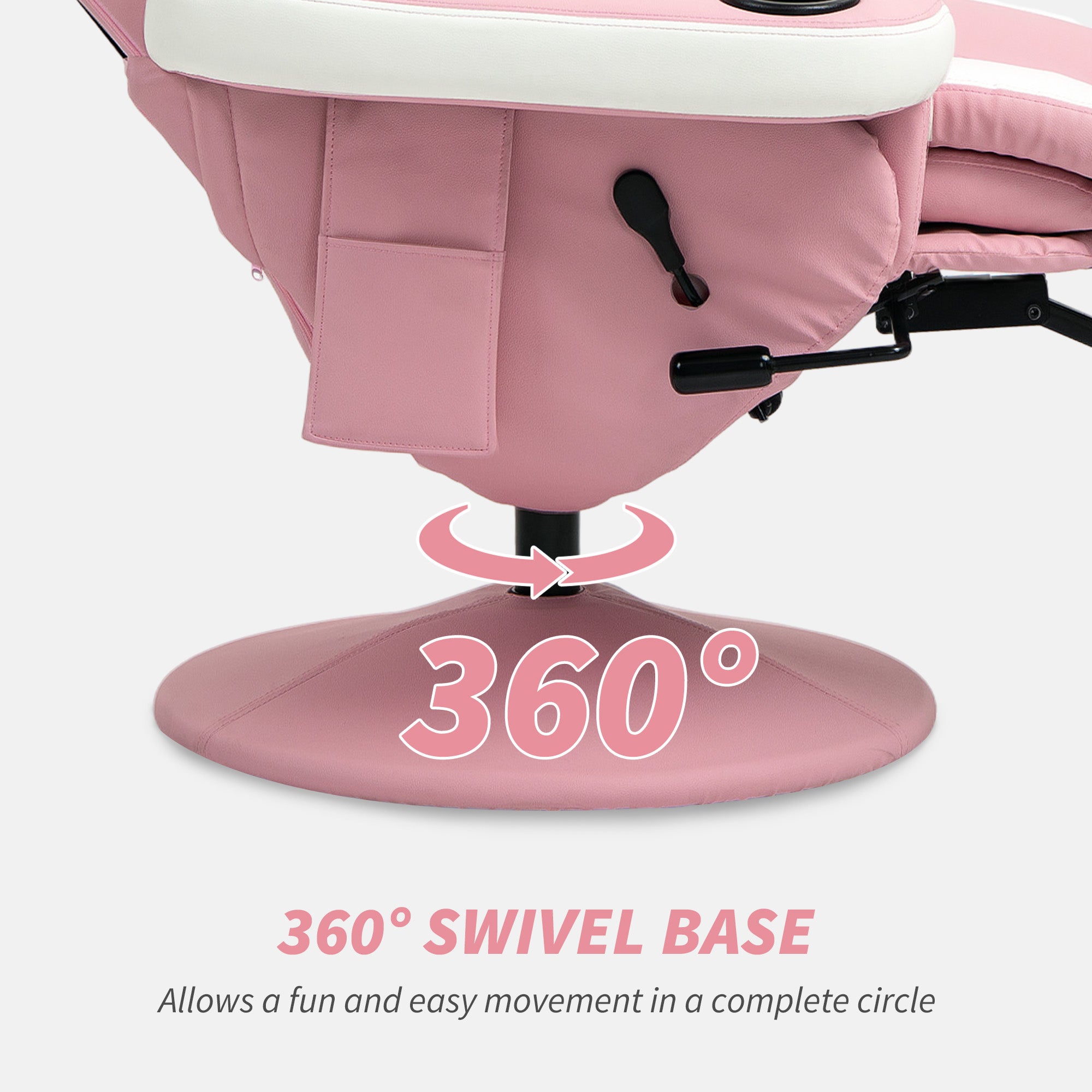 Manual Recliner Armchair with Adjustable Leg Rest, 135° Recline & 360° Swivel - Pink