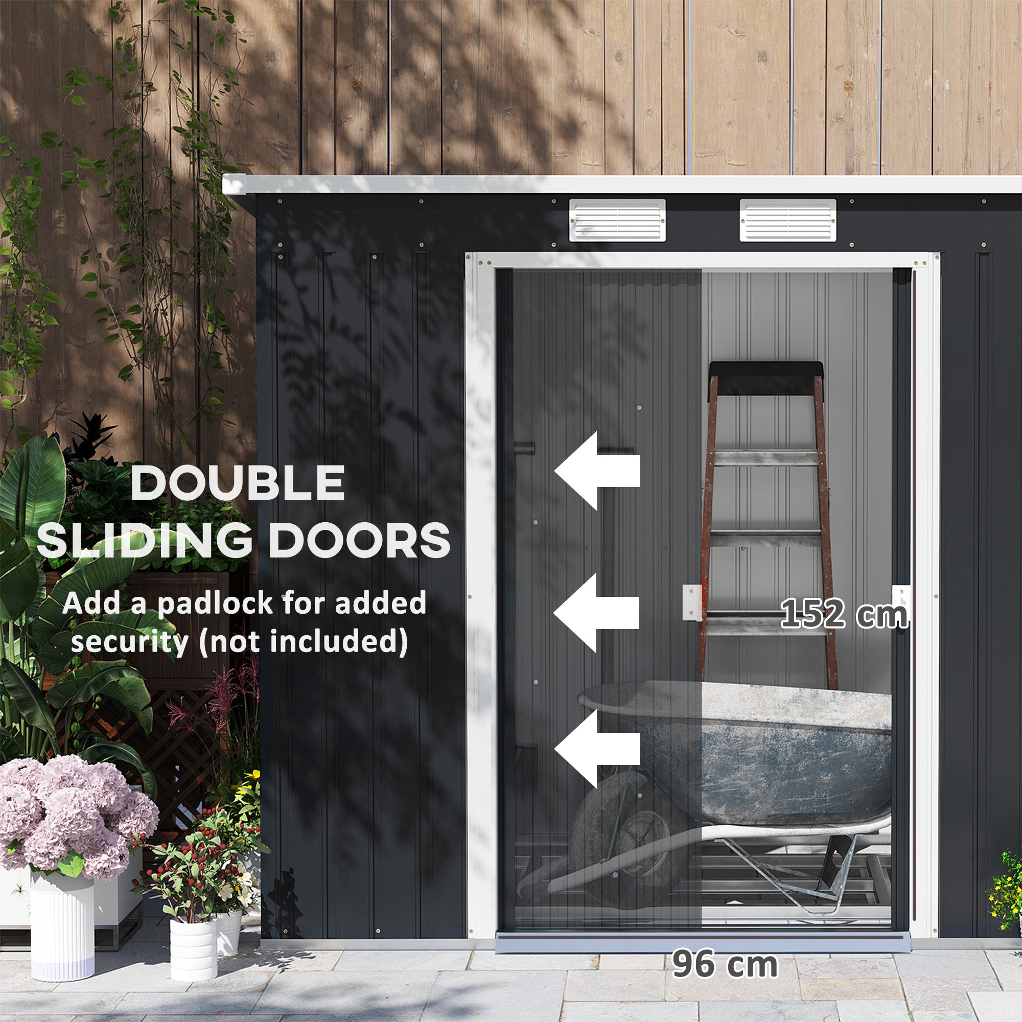 7 x 4ft Galvanised Steel Garden Shed with Foundation Kit - Dark Grey