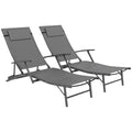 Set of 2 Adjustable Back Quick-Dry Mesh Sun Loungers - Grey