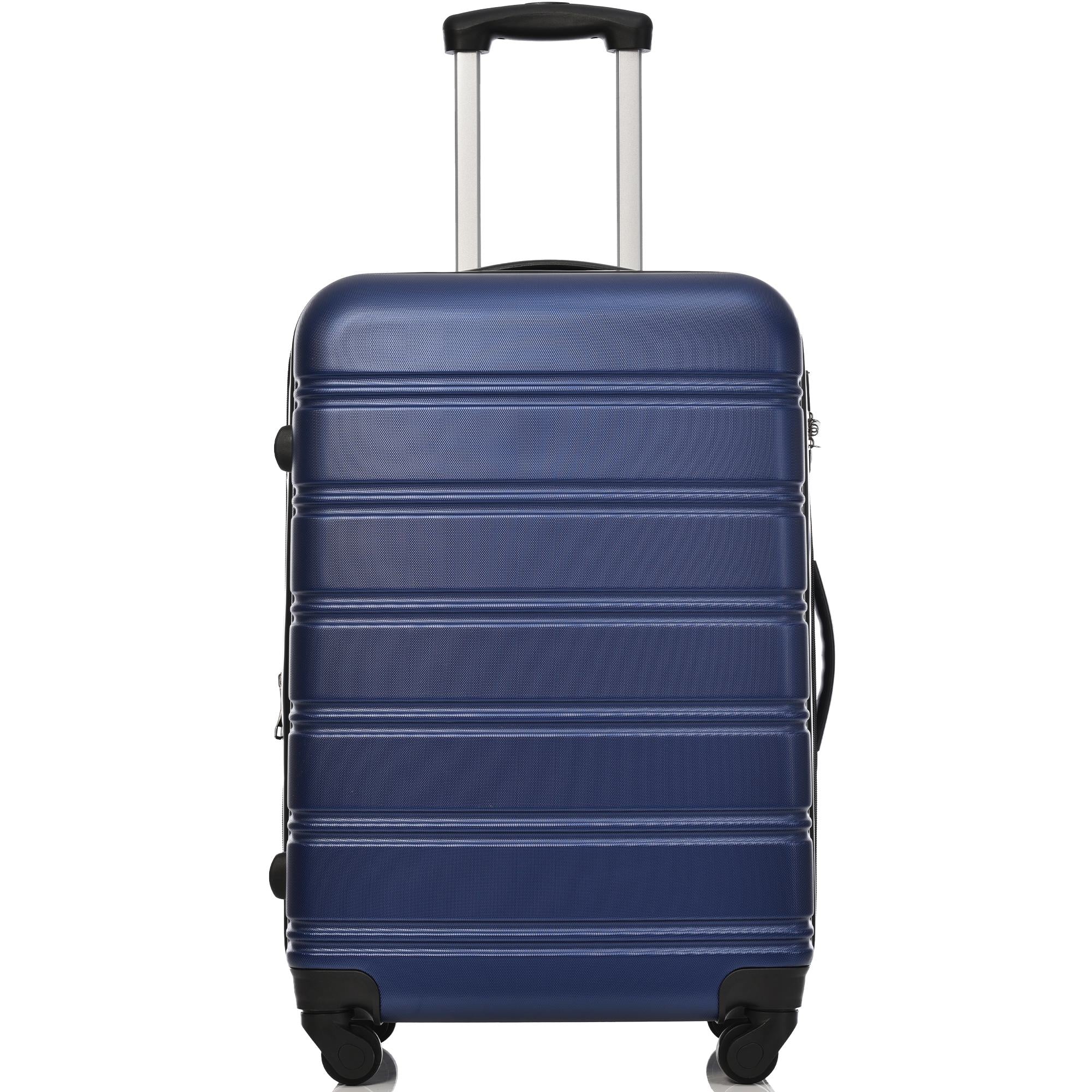24" 4-Wheel ABS Hard Shell Travel Trolley Suitcase with Extendable Function, Luggage with Secure Lock, 45L × 28W × 69H cm, Deep Blue