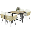 5 Piece Garden Furniture Set, Garden Dining Set with Wood-Plastic Table and 4 Armchairs, Beige