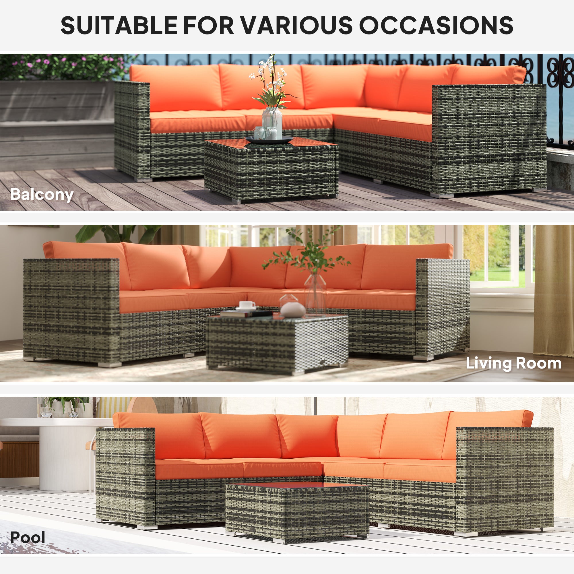 Four-Piece Rattan Sofa Set - Orange/Grey