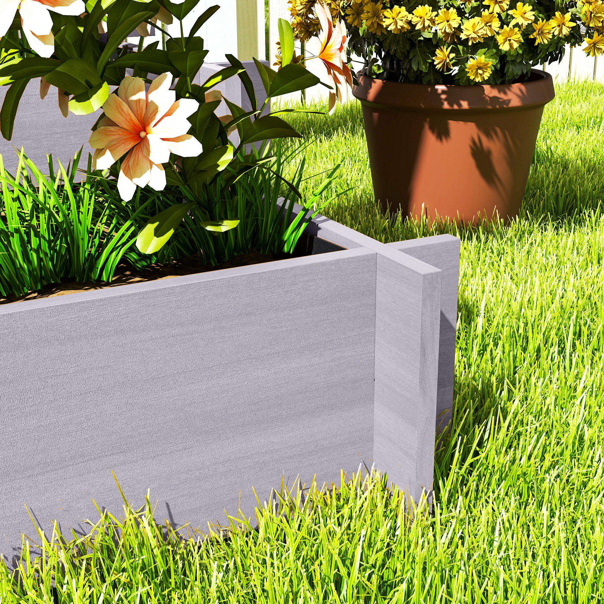 3 Tier Garden Planters with Trellis for Vine Climbing, Wooden Raised Beds, 95x95x110cm, Grey