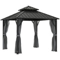 3 x 3(m) Hardtop Gazebo Canopy with Metal Roof, Waterproof Permanent Pavilion Garden Gazebo with Netting, Curtains, Grey